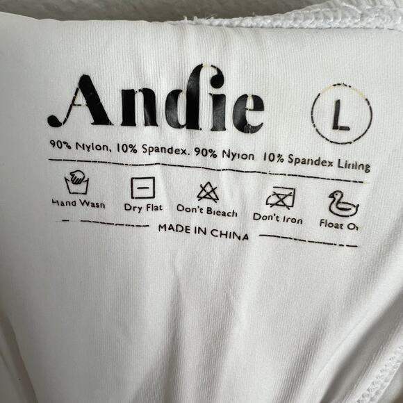 Andie Swim Women's Size Large One Piece White Ribbed Low Back Swimsuit V-Neck - Picture 4 of 8